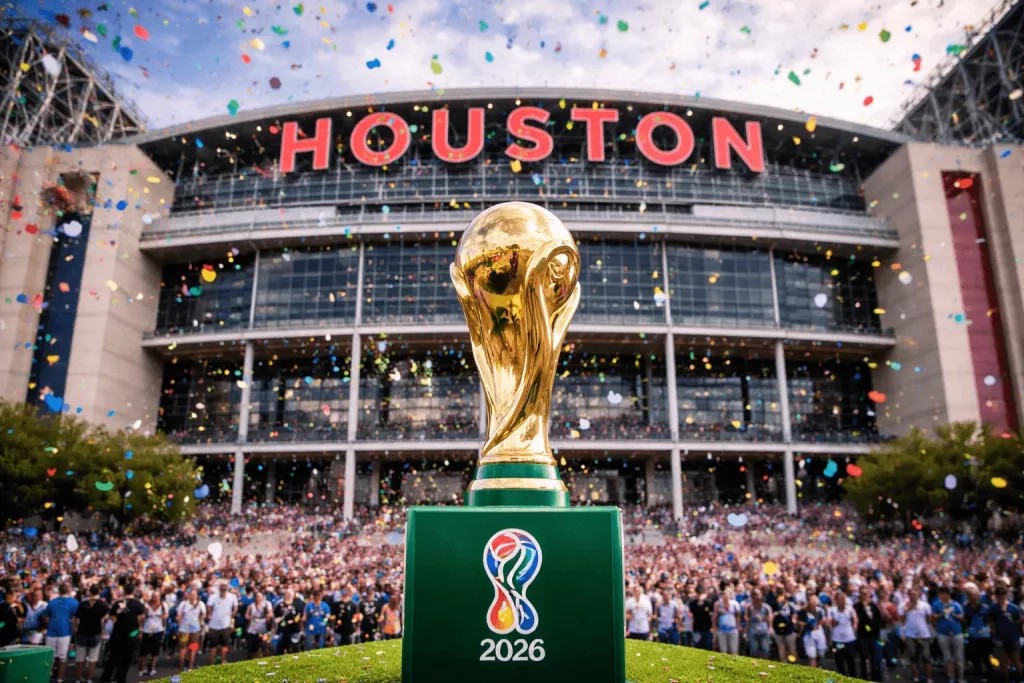 large 36-inch customized soccer ball sculpture painted by a Houston artist for the Art of Soccer campaign