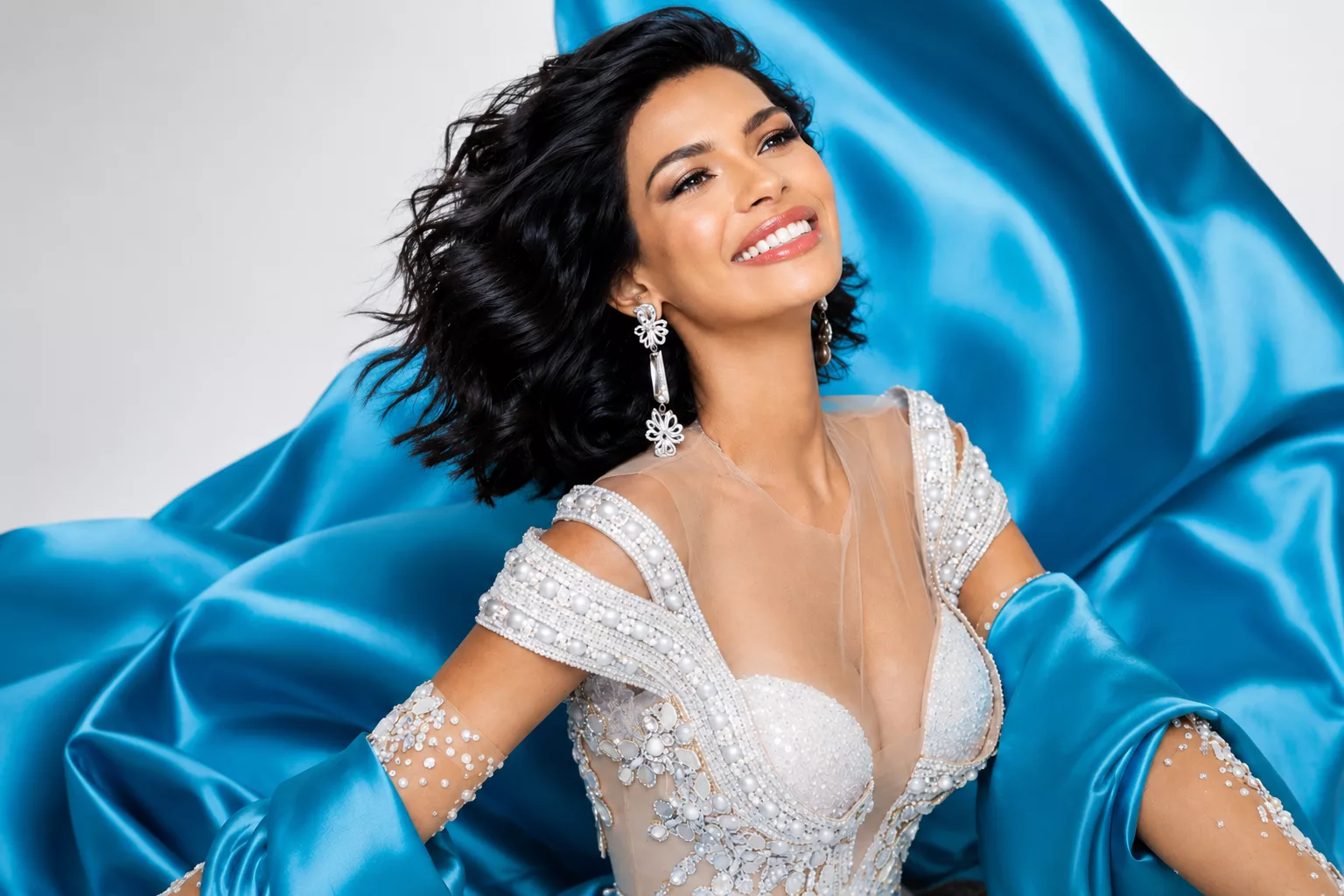 Miss Universe Sheynnis Palacios smiling gracefully during her exclusive gala visit to Houston